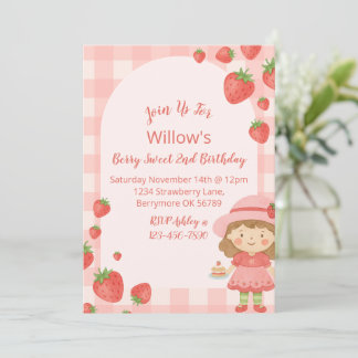 Strawberry Girl Birthday Invitation | Pink 