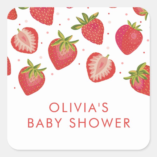 Strawberry Girls Baby Shower Square Sticker (Front)