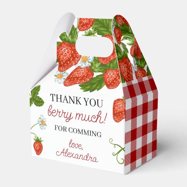 Strawberry Girls Berry First Birthday Party Favor Box (Front Side)