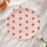 Strawberry Girls Birthday |  Paper Plate<br><div class="desc">This customizable paper plate design features a beautiful spring and summer themed strawberry background.</div>