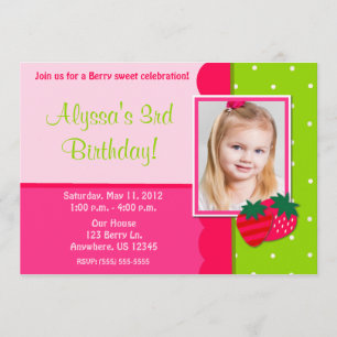 Strawberry Girls Photo Birthday Invitation