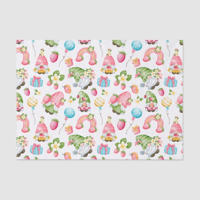 Strawberry Gnome Garden Little Girl's Birthday Tissue Paper (Front)