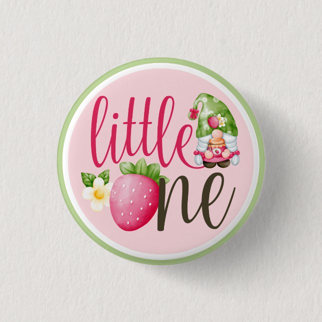 Strawberry Gnome Garden Little One 1st Birthday 1 Inch Round Button (Front)