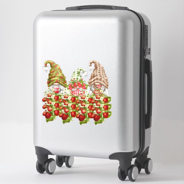 Strawberry Gnomes a Field of Strawberries 14"x14" (Suitcase)
