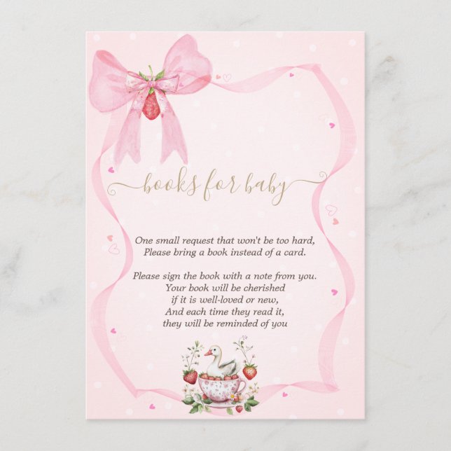 Strawberry,Goose,Bow Frame Dots Baby Shower Enclosure Card (Front)