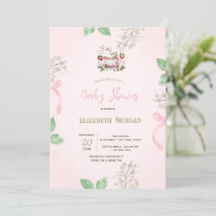Strawberry,Goose,Bow Frame Dots Baby Shower Invitation