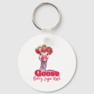 Strawberry Goose Funny Goose with Strawberries Keychain