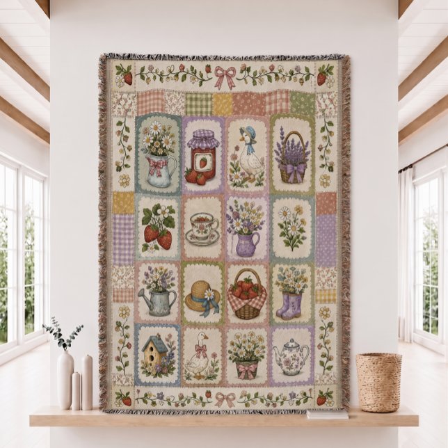 Strawberry Goose Quilt Woven Throw Blanket (Creator Uploaded)