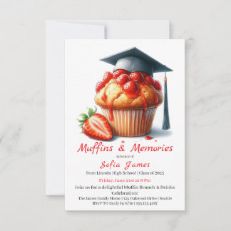 Strawberry Graduation Cupcake Brunch Celebration Invitation