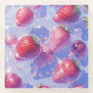 Strawberry Grape Splash Glass Coaster