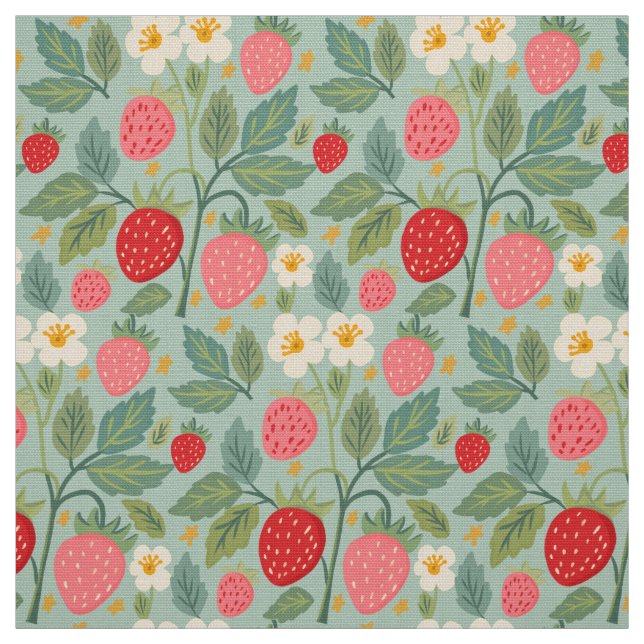 Strawberry Green Botanical Fabric (Swatch)
