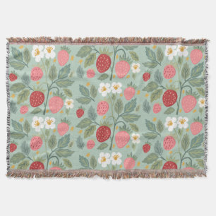 Strawberry Green Botanical Throw Blanket
