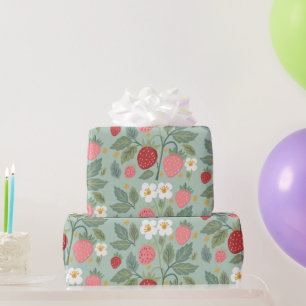 Strawberry Green Botanical  Wrapping Paper