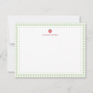 Strawberry Green Gingham Border Personalized Card