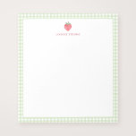 Strawberry Green Gingham Border Personalized Notepad<br><div class="desc">A cute strawberry notepad that you can personalize for a custom gift. This design features a red hand-painted watercolor strawberry and pink gingham border. Change the font style and color to any of your choice.</div>