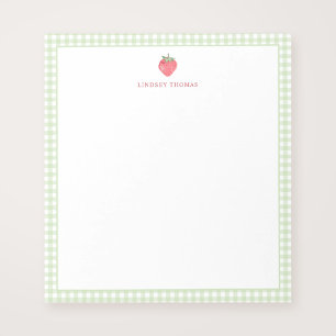 Strawberry Green Gingham Border Personalized Notepad