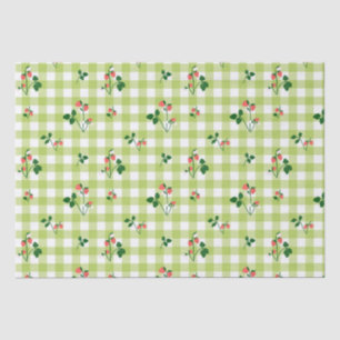 Strawberry Green Gingham Check Plaid Pattern  Tissue Paper