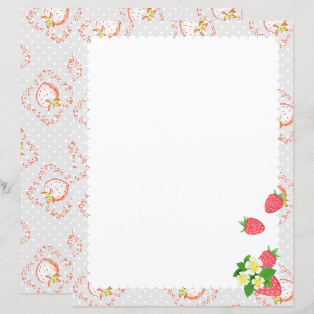 Strawberry Grey Stationery Paper (Front/Back)