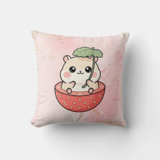 Strawberry Hamster Cute Throw Pillow