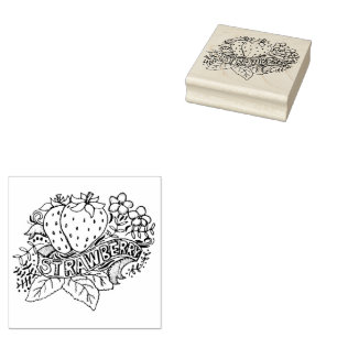Strawberry Hand Lettering Typography Rubber Stamp