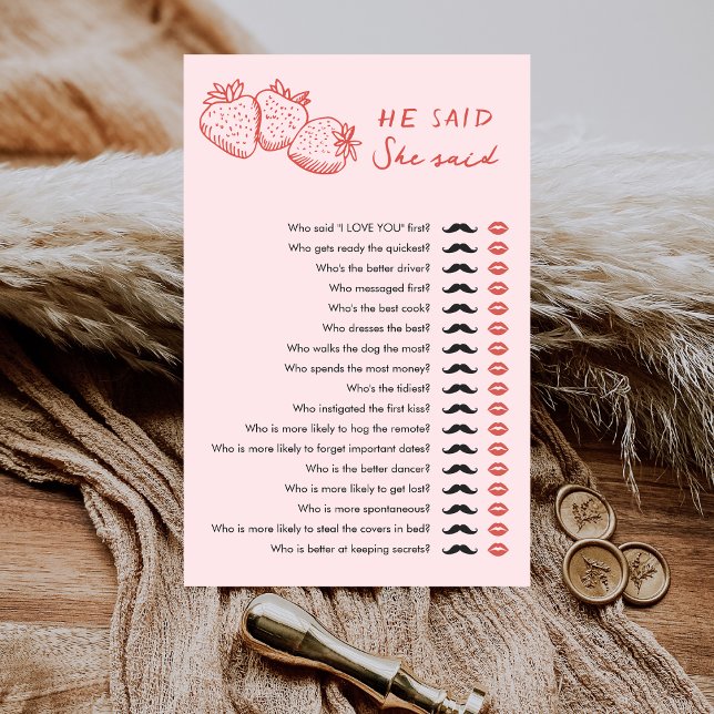 Strawberry He Said She Said Bridal Shower Game (Creator Uploaded)