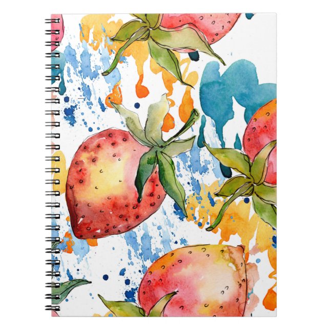 Strawberry healthy food. Watercolor background ill Notebook (Front)