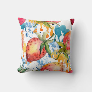 Strawberry healthy food. Watercolor background ill Throw Pillow