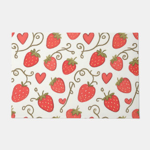 Strawberry Heart Pattern Cute Whimsical Doormat