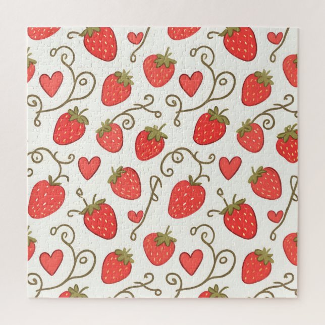 Strawberry Heart Pattern Cute Whimsical Jigsaw Puzzle (Vertical)