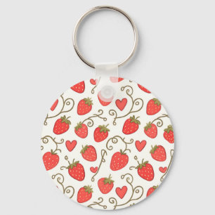 Strawberry Heart Pattern Cute Whimsical Keychain