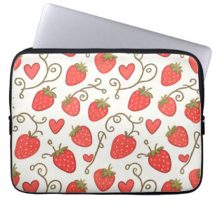 Strawberry Heart Pattern Cute Whimsical Laptop Sleeve