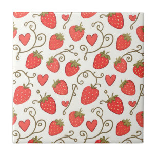 Strawberry Heart Pattern Cute Whimsical Tile