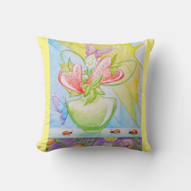 STRAWBERRY HEARTS THROW PILLOW  (Front)