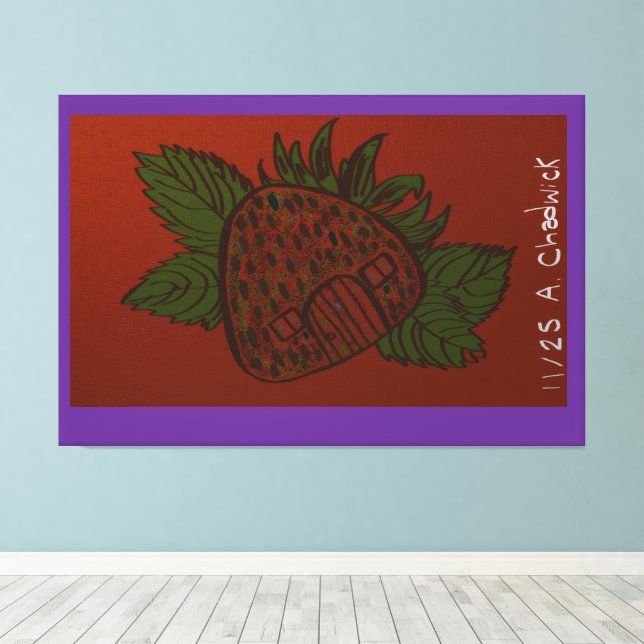 Strawberry Home Sweet Home Canvas Print (Insitu(Wood Floor))