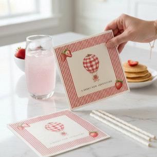 Strawberry Hot Air Balloon Baby Shower Paper Napkin