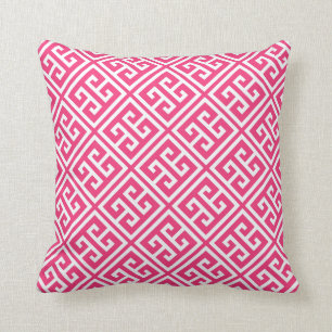 Strawberry Hot Pink Greek Key Pattern Throw Pillow