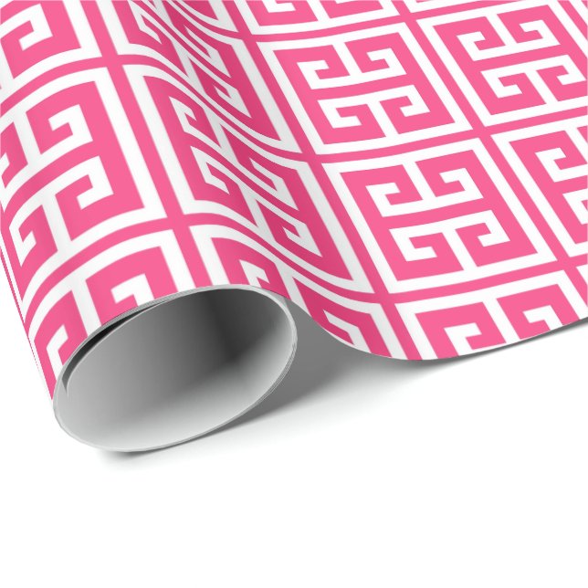 Strawberry Hot Pink Greek Key Pattern Wrapping Paper (Roll Corner)