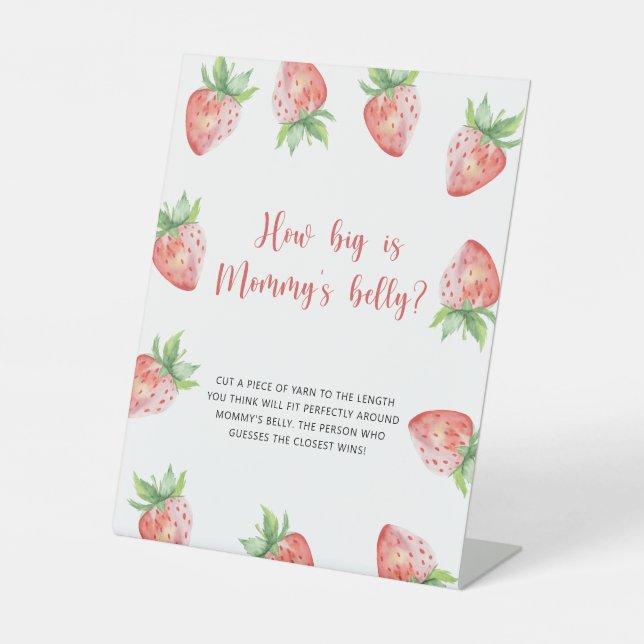 Strawberry - how big is mommy's belly game pedestal sign (Front)