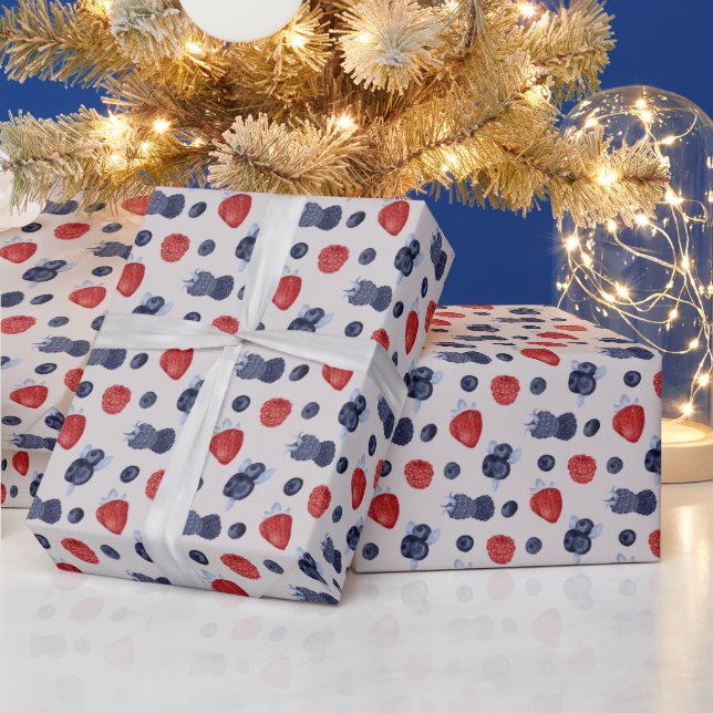 Strawberry, Huckleberry, Blackberry On Beige Wrapping Paper (Holidays)