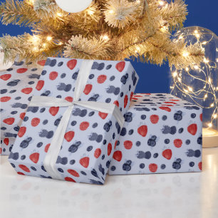 Strawberry, Huckleberry, Blackberry On Blue Wrapping Paper