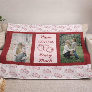 Strawberry I Love You Mom Mother's Day Photo Fleece Blanket