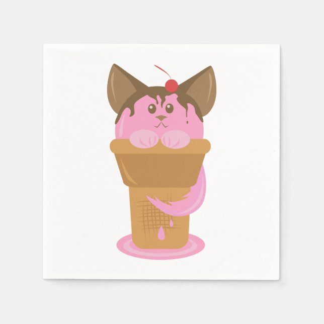 Strawberry Ice Cream Cat Napkin (Front)