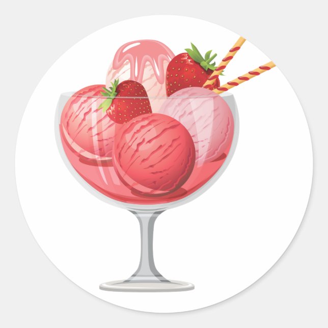 Strawberry Ice Cream Classic Round Sticker (Front)