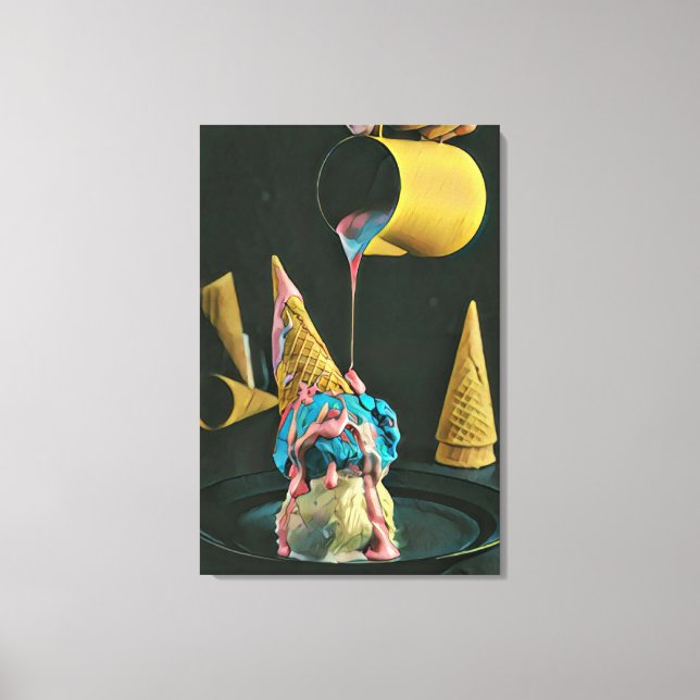 Strawberry ice cream cone canvas print (Front)
