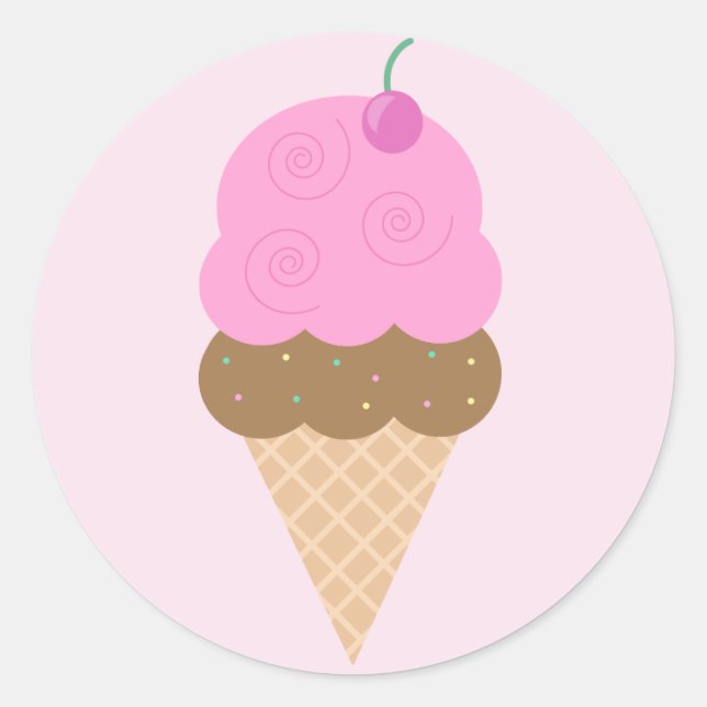 Strawberry Ice Cream Cone Classic Round Sticker (Front)