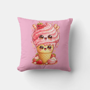 Strawberry Ice Cream Cone Kawaii Cushion Pillow