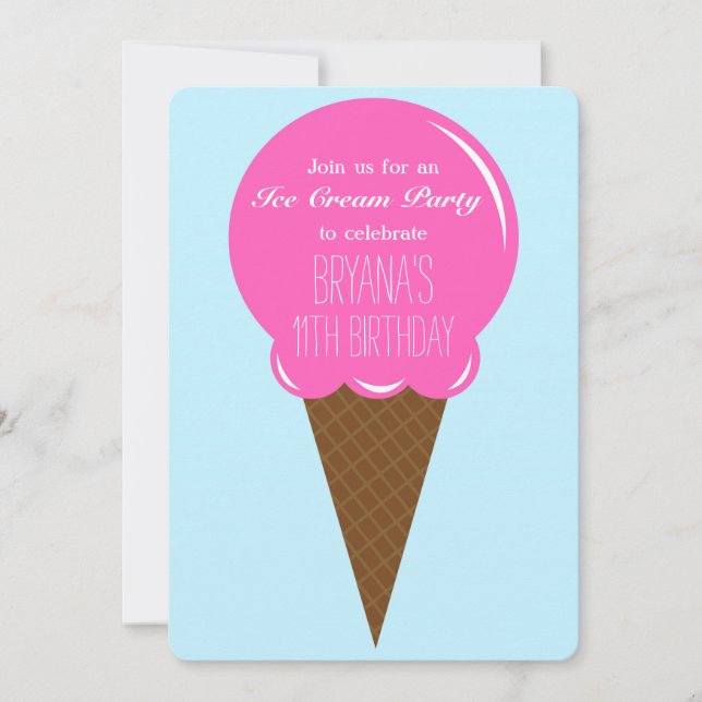 Strawberry Ice Cream Cone Party Invitations (Front)