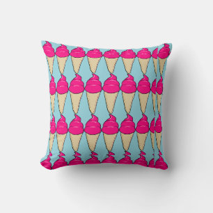 Strawberry ice cream cone Pattern Throw Pillow