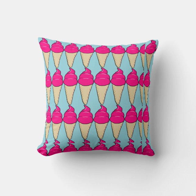 Strawberry ice cream cone Pattern Throw Pillow (Front)