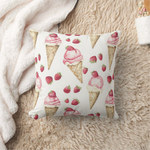 Strawberry Ice Cream Cones Throw Pillow